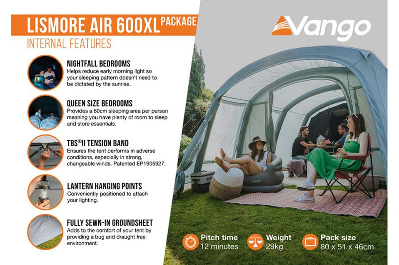 Vango Lismore 600XL Air Tent Package - INCLUDES FREE CARPET & FOOTPRINT