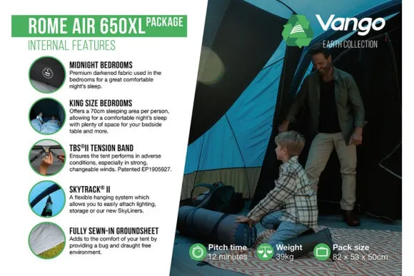 Vango Rome Air 650XL Tent Package - INCLUDES FREE CARPET & FOOTPRINT