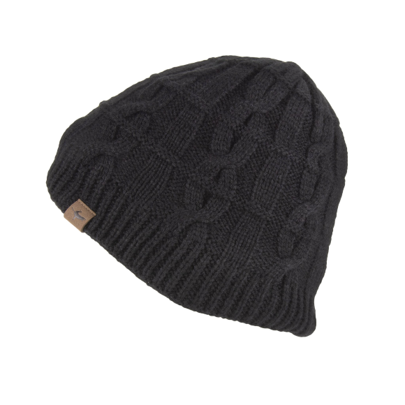 Waterproof Cold Weather Cable Knit Beanie Hat - Black